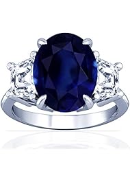 Platinum Oval Cut Blue Sapphire Three Stone Ring