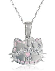 Hello Kitty Girls "Stitching" Sterling Silver Pink Enamel Piping Pendant Necklace, 18"