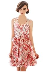 V-neck Spaghetti Strap Chiffon/Polyester Floral Print   Dress With a Bow(s)
