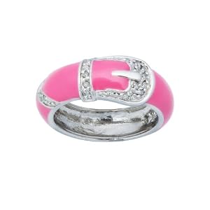 Sterling Silver Deep Pink Enamel Diamond Accent Women\’s Ring