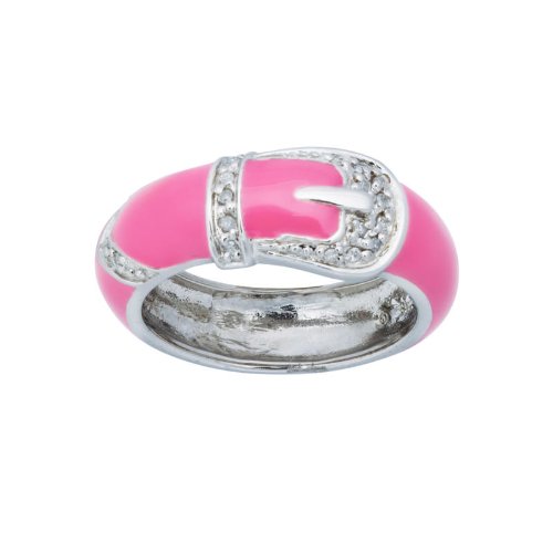 Sterling Silver Deep Pink Enamel Diamond-Accent Womens Ring, Size 5