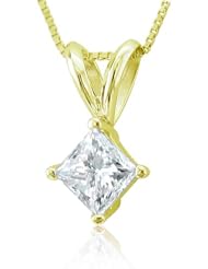 14k Yellow Gold Princess Cut Solitaire Diamond Pendant Necklace (HI, I1-I2, 0.50 carat)