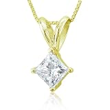 18k Yellow Gold Princess Cut Solitaire Diamond Pendant Necklace (HI, I2-I3, 0.50 carat)