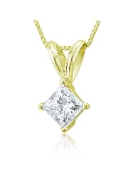 14k Yellow Gold Princess Cut Solitaire Diamond Pendant Necklace (GH, SI3, 0.60 carat)