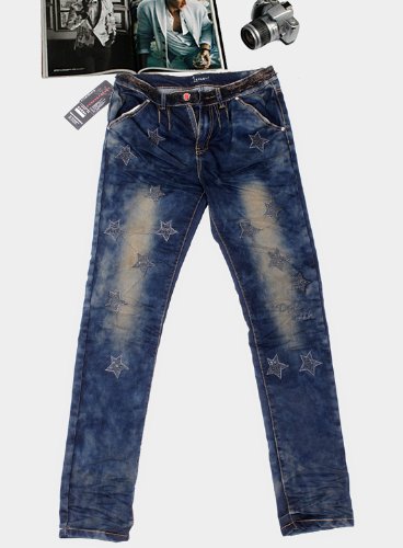 【大きいサイズL~5L】スター刺繍入りウォッシュ デニム ジーンズ レディース 美脚デニム