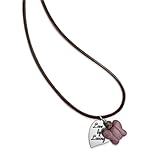 Sterling Inspirational Heart Valentines Day Charm and Rhodonite Butterfly on Brown Leather Cord
