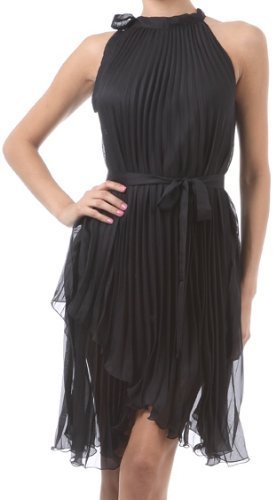 Asymmetrical Hem Pleated Short Sleeveless Dress in Semi-Opaque Solid Colours ( 7 Colours )