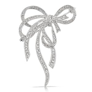 Bling Jewelry Pave Cubic Zirconia Silver Tone Fancy Knot Bow Ribbon Brooch Pin