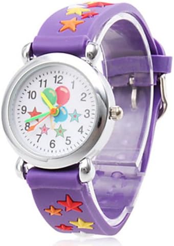 Children's Balloon & Star Pattern Purple Silicone Band Quartz Analog Wrist Watch