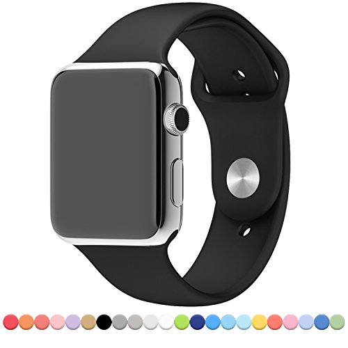 FanTEK WB420901 Apple Watch Band - FanTEK Soft Silicone Sport Style Replacement iWatch Strap for Apple Wrist Watch Models - 42 mm - Medium/Large - Black