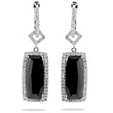 Eve's Addiction Designer Style Black Onyx CZ Rectangle Drop Earrings