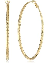 Gold Plated Diamond-Cut Leverback Hoop Earrings, (2.48" Diameter)