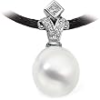 18K Palladium White Gold Paspaley South Sea Cultured Fine Oval Pearl and Diamond Pendant - 12.00mm