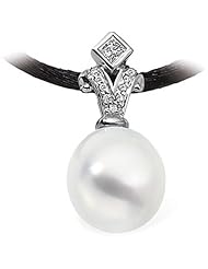 18K Palladium White Gold Paspaley South Sea Cultured Fine Oval Pearl and Diamond Pendant - 12.00mm -- LIFETIME WARRANTY