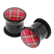 Red Acrylic Single Flared Plugs with Plaid Pattern and "O" Ring - 0G - Sold as a Pair