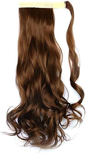 Manwu Pretty Long Curly Big Wavy Magic Wrap Around Ponytails Synthetic Women's Hair Extension 18inch 100g(27# Medium Golden Brown)