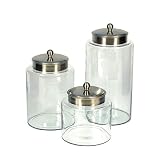 Round Glass Jar with Pewter Finish Lid Set of 3
