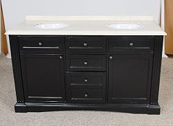 Robertson Double Sink Vanity Black Finish - Marble Top 60"L Bathroom Cabinet New