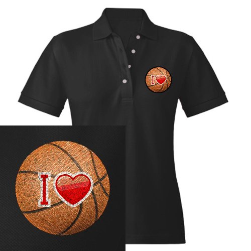 Artsmith, Inc. Women's Embroidered Polo I Love Basketball - Black, Large