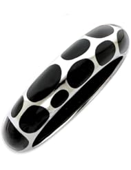 Sterling Silver 18.5mm Polished Black Resin Slip-On Bangle Bracelet