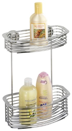 WENKO 18254100 Wandregal San Marino Magic-Loc - Befestigen ohne Bohren, 2 Ablagek&ouml;rbe, Chrom, 26 x 36.5 x 16 cm