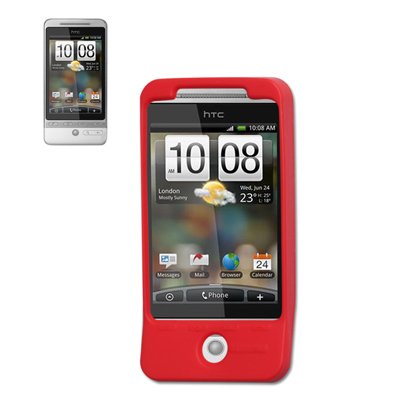 New Fashionable Perfect Fit Soft Silicon Gel Protector Skin Cover (Faceplate/Snap On) Rubber Cell Phone Case with Screen Protector for HTC HERO GOOGLE 3 Asia Canada Europe GSM Version - RED