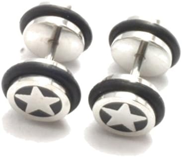 Pair of Fake Cheater Plugs for Ears Steel Star 0g Look Gauges - Fits normal pierced ear