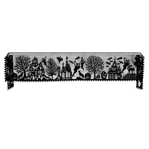 Heritage Lace Spooky Hollow 19-Inch by 84-Inch Mantle Scarf, Black