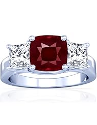Platinum Cushion Cut Ruby Three Stone Ring