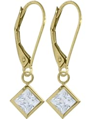 Girls 14K Yellow Gold 1.20 Carat Princess Cut Square 5mm Genuine April White Topaz Leverback Gem Earrings