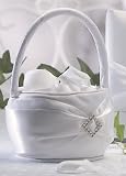 Lillian Rose 7″ White Flower Girl Basket Diamonds & Satin