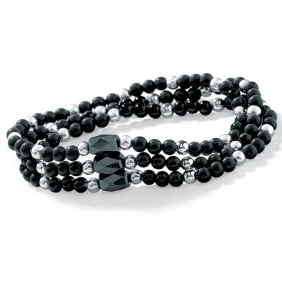 Sterling Silver Onyx and Hematite Magnetic Bracelet