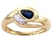 14K Yellow Gold East-West Pear Gemstone and Diamond Ring-Blue Sapphire, size8