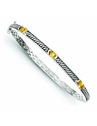 Sterling Silver/14k Goldy Oxidized Citrine Bangle Bracelet - Antique Boutique - Vintage Style - Jewelry