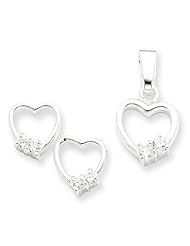 Sterling Silver Heart With Cz Earring & Pendant Set