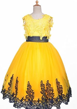 BaiYue Big Girls' Appliques Princess Toddler Kids Birthday Gowns 8 US Yellow