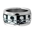 Inox Jewelry Black and White Skull 316L Stainless Steel Ring