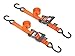 PowerTye 1.5in x 7ft Ergonomic Locking Ratchet Straps with Heavy-Duty S-Hooks - Made in USA - 1,000 lb. Working Load Limit / 3,000 lb. Breaking Strength - Orange (Pair)