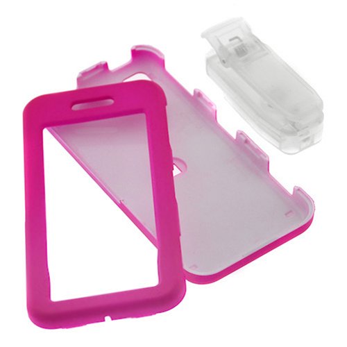 Solid Hot Pink Rubberized Snap on Crystal Case with Belt Clip for for Sprint Samsung SPH-M800 Instinct Cell Phone