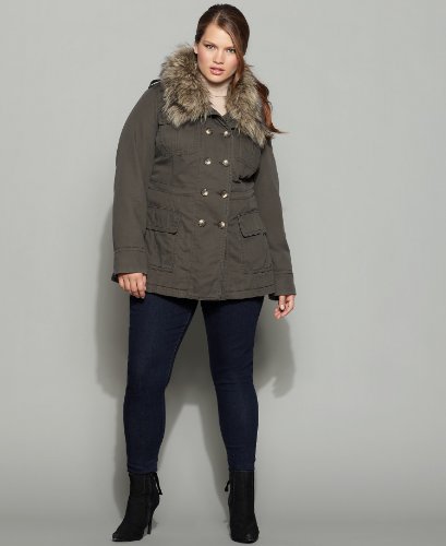 Calvin Klein Jeans Plus Size Coat, Removable Faux Fur Collar Parka Black Olive