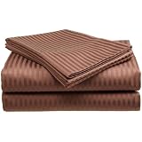 Divatex 400 Thread Count Woven Dobby Stripe Cotton Sateen Cal King Sheet Set, Chocolate Brown