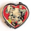 Womens Hand Made Retro "Hi Baby Heart" Compact Mirror Case