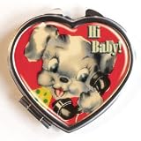 Womens Hand Made Retro "Hi Baby Heart" Compact Mirror Case