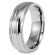 Millgrain Edge Domed Grooved Polished Titanium Ring (8mm) - Sizes 6 - 13