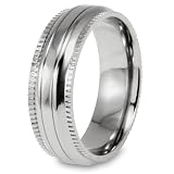 Millgrain Edge Domed Grooved Polished Titanium Ring (8mm) - Sizes 6 - 13
