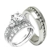 His & Hers Heart 3 Pieces, 925 Sterling Silver & Stainless Steel Engagement Wedding Ring Set, AVAILABLE SIZES men's 7,8,9,10,11,12; women's set: 5,6,7,8,9,10. CONTACT US BY EMAIL THROUGH AMAZON WITH SIZES AFTER PURCHASE!