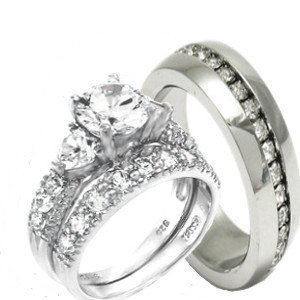 His & Hers Heart 3 Pieces, 925 Sterling Silver & Stainless Steel Engagement Wedding Ring Set, AVAILABLE SIZES men's 7,8,9,10,11,12; women's set: 5,6,7,8,9,10. CONTACT US BY EMAIL THROUGH AMAZON WITH SIZES AFTER PURCHASE!