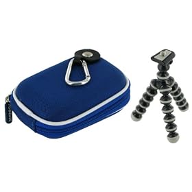 rooCASE 2n1 Nylon Hard Shell (Dark Blue) Case with Memory Foam and Premium Tripod for JVC PICSIO GC-FM1VUS HD Camcorder Purple