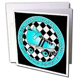 Janna Salak Designs Roller Derby - Derby Chicks Roll With It Aqua Blue Roller Skate and White - Greeting Cards-12 Greeting Cards with envelopes