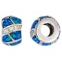 Sterling Silver Pandora Type Bead Barrel Pendant w/ Blue Lab Opal Inlay & CZ stones, 3/8" (9mm)